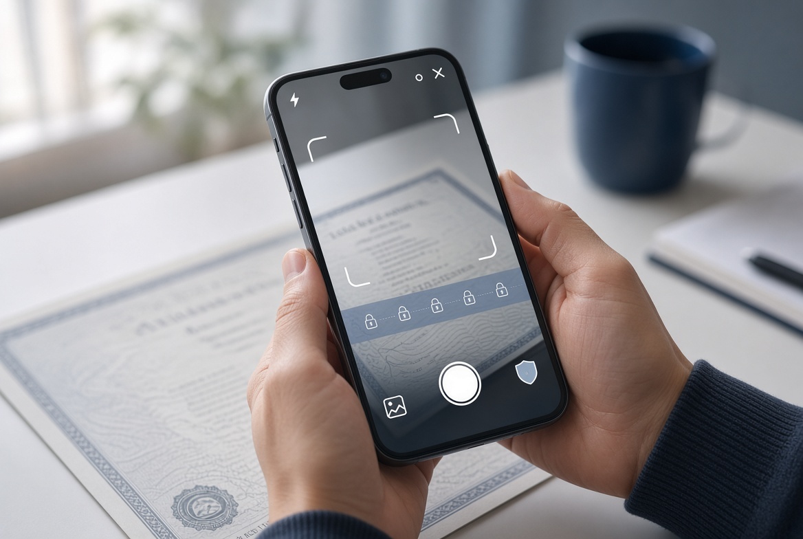 Smartphone capturing a vital record for on-device verification